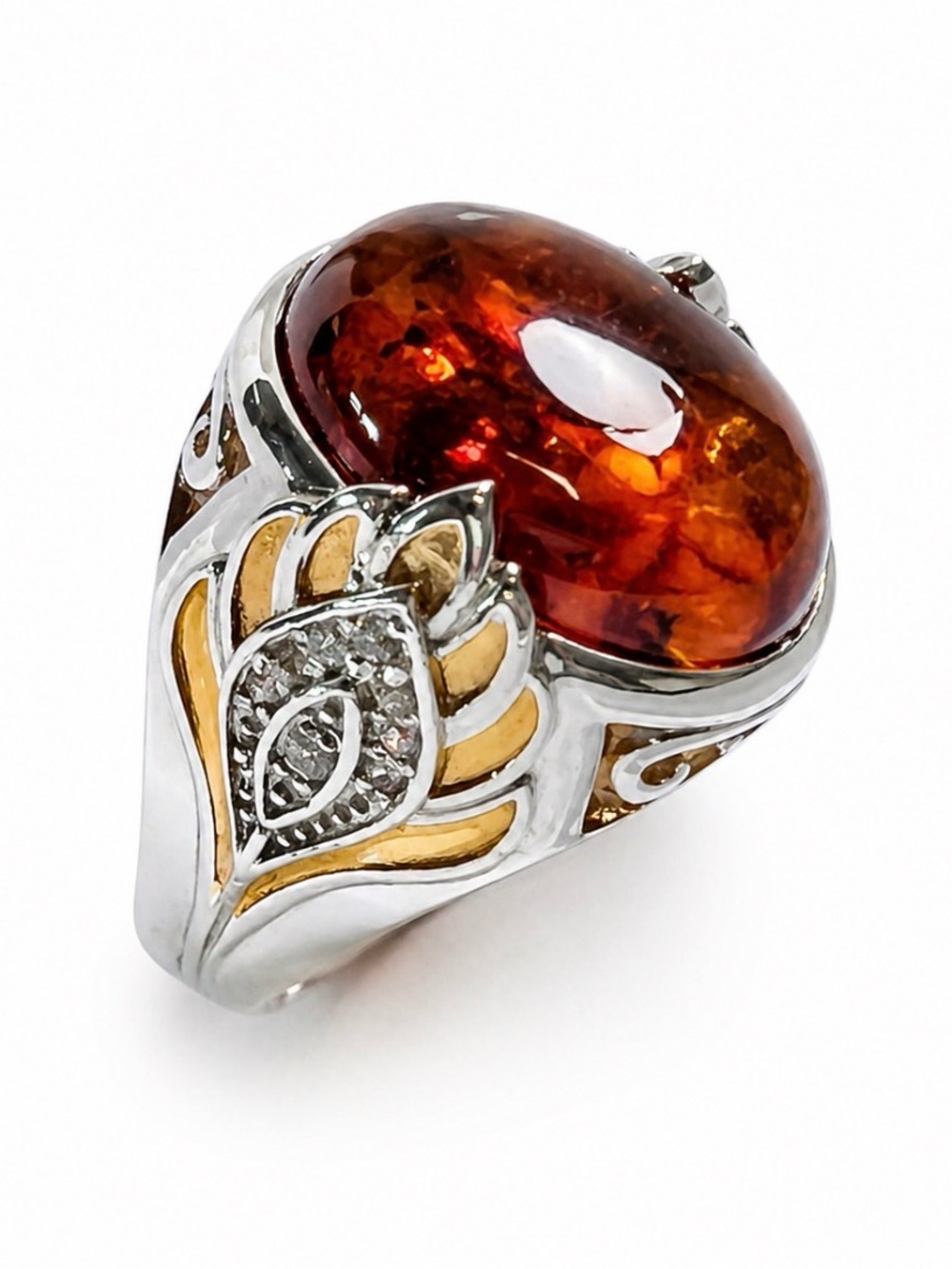 Gems en Vogue Michael Valittuti Huge Amber Sterling Silver 925 Ring Size 10